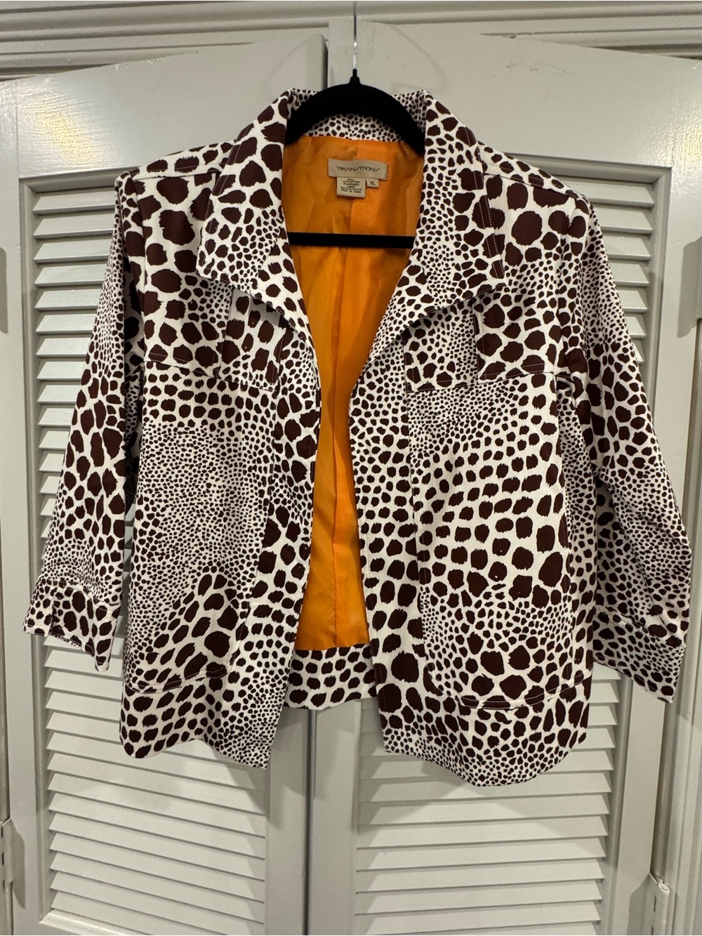 Transitions Animal-Print Brown & White Jacket with Orange Lining